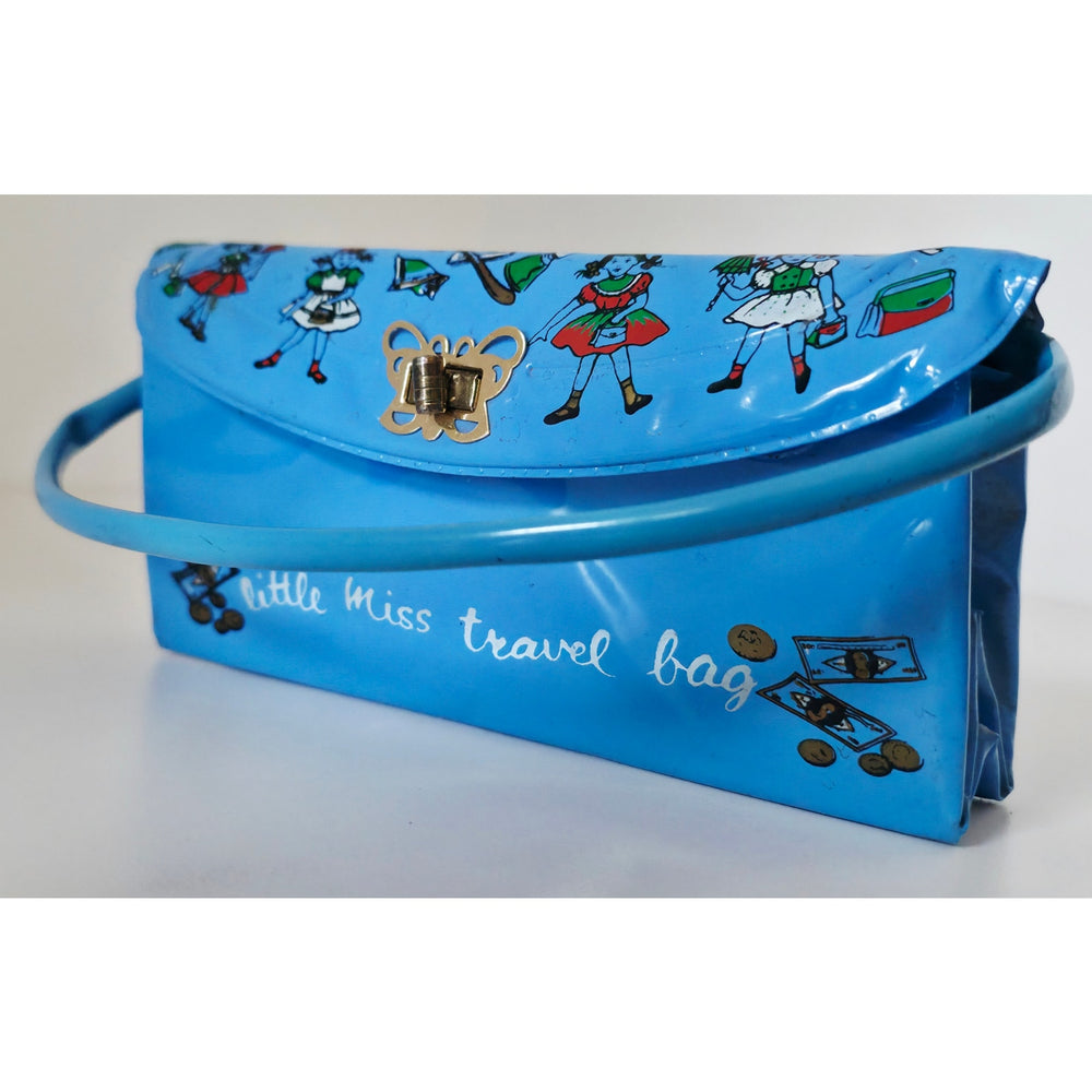 VINTAGE *NEW* 1960's Girls Blue 'Little Miss Travel Bag' with Strap Hong Kong
