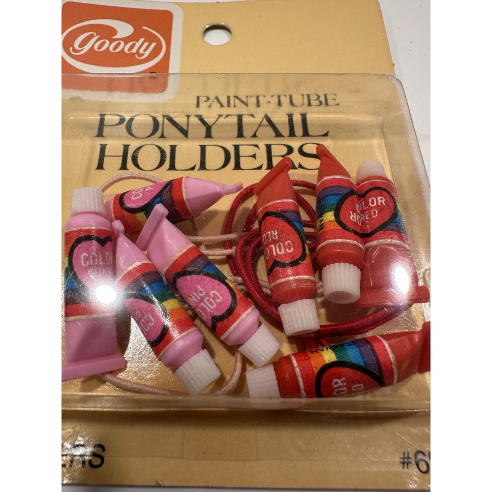 VINTAGE *NEW* 1980's Goody Ponytail Holders Paint Tubes #6995 Red/Pink