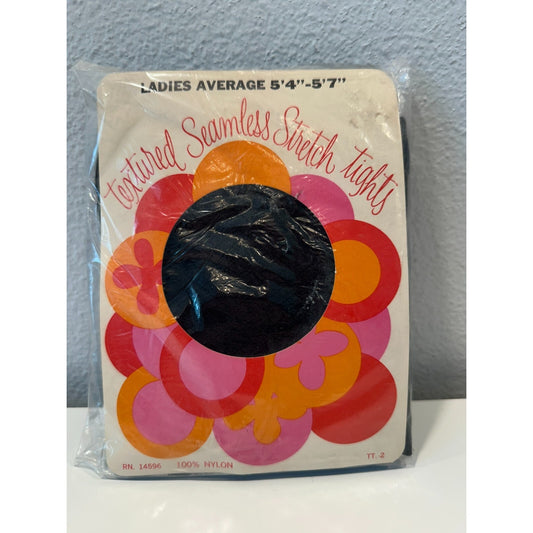 VINTAGE *NEW* 1970's Stretch 100% Nylon Seamless Opaque Tights Size 5'4"-5'7"