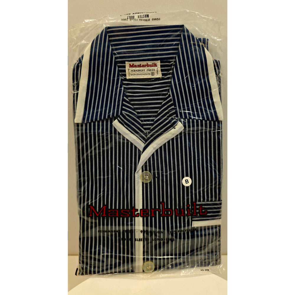 VINTAGE *NEW* 1970's Men's Sleepwear Long Sleeve/Pants Blue Stripped w/Collar M