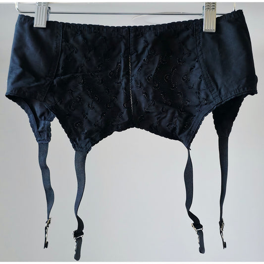 VINTAGE *NEW* 1950's Women's Black w/Design and Metal Clips Garter Belt Size M