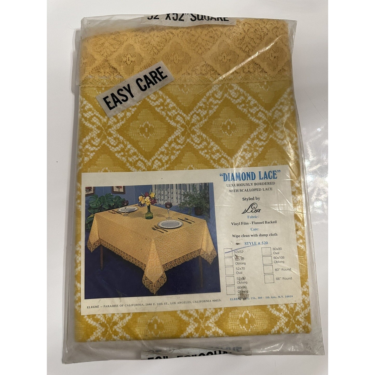 VINTAGE *NEW* 1960's Diamond Lace Square 52"X52" Flannel Back Tablecloth Made in USA