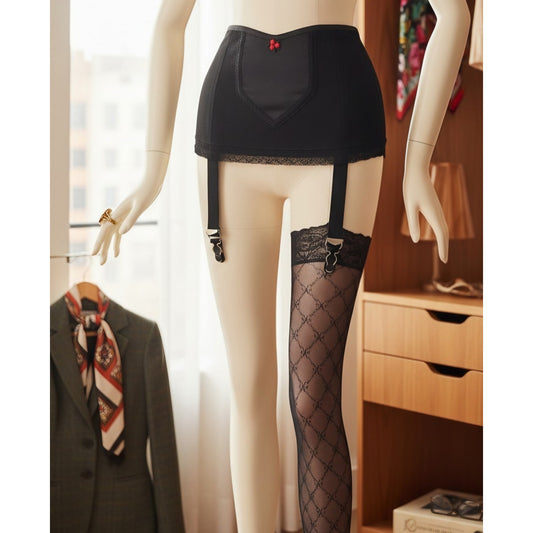 VINTAGE *NEW* 1960's Women's Black w/Flower Waist Cincher Girdle w/Garters Sz S