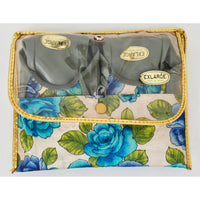 VINTAGE *NEW* 1950's Japanese Blue Rose Floral Folding Shoes with Original Matching Carrying Case