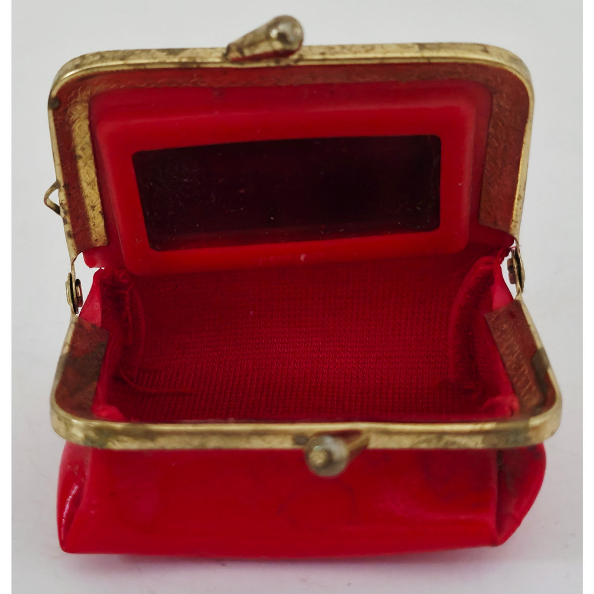 VINTAGE *NEW* 1960's Red with Gold Flowers and Inside Mirror Change Purse