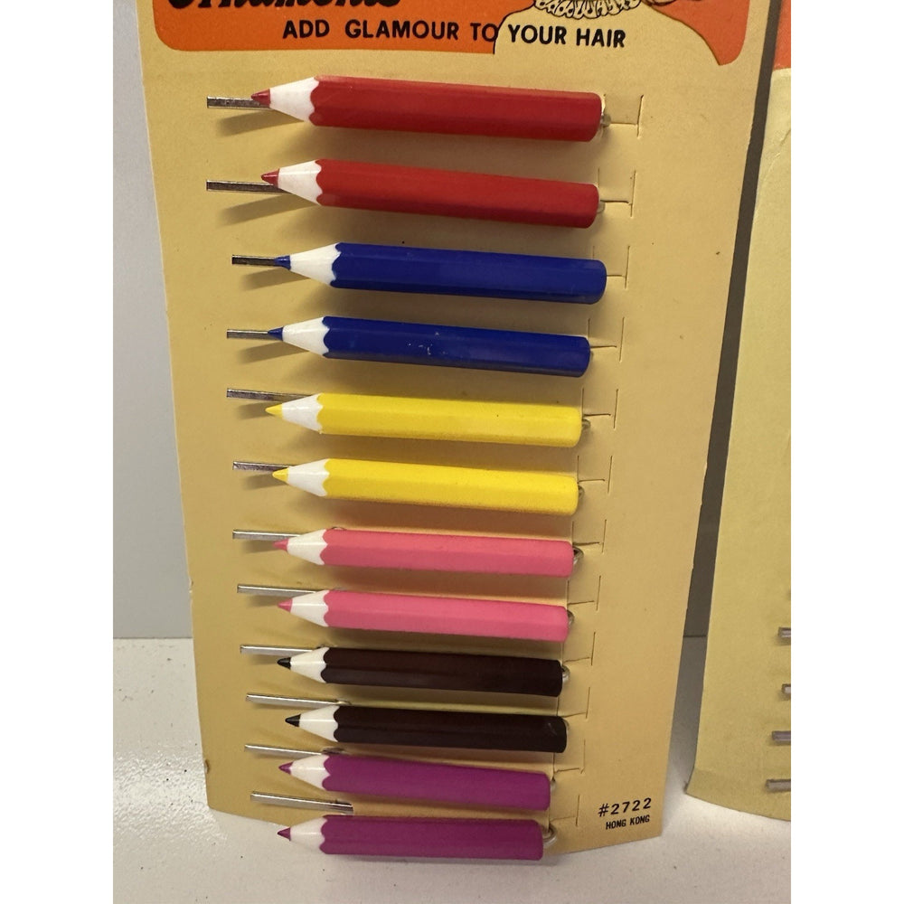 VINTAGE *NEW* 1980's Pencil Hair Bobby Pins Barrettes On Card - Two Sets