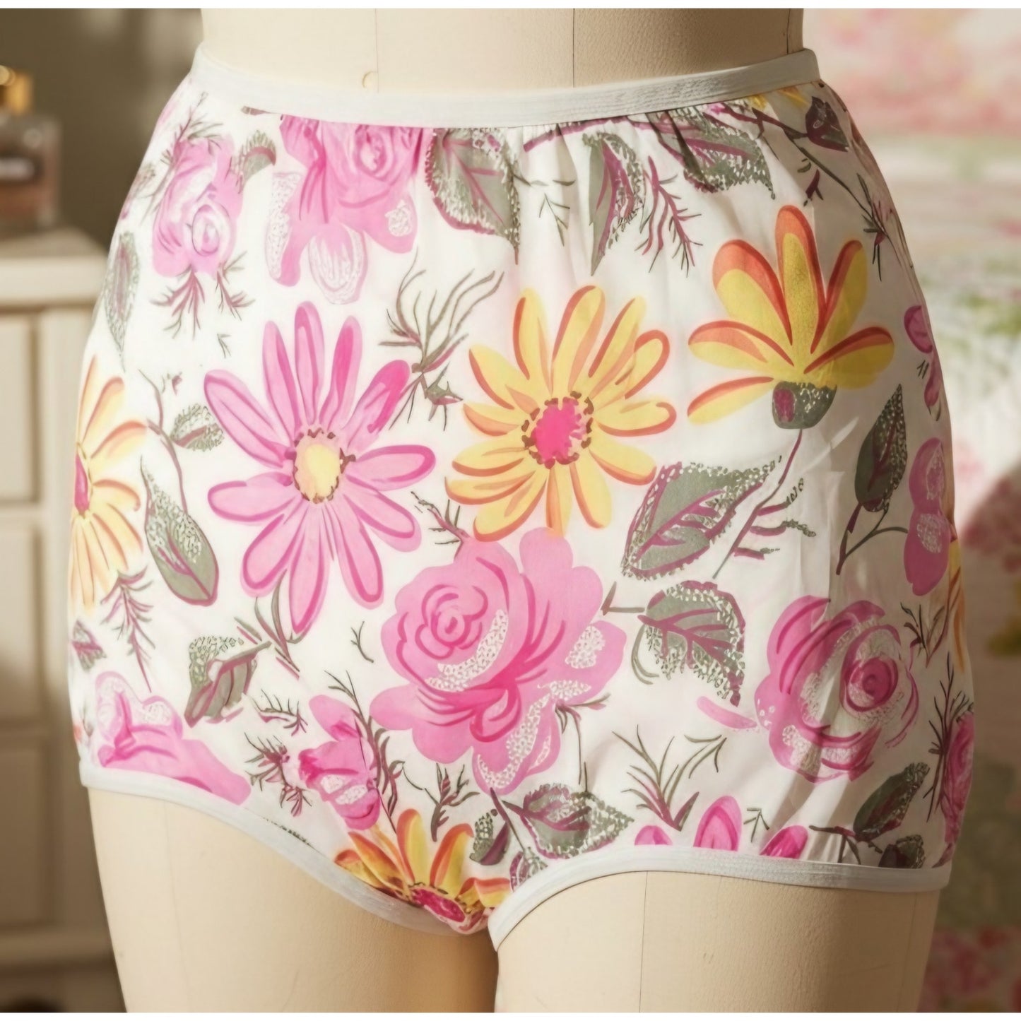 VINTAGE *NEW* 1960's Women's Pink Flower Print Panties Underwear Size 7 (L) USA