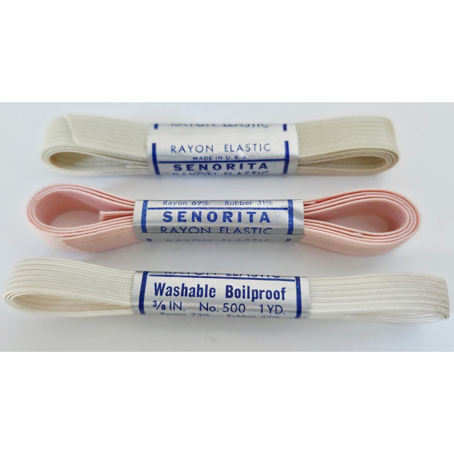 VINTAGE *NEW* 1970's Senorita Rayon Elastic Washable 1/2 inch 1 Yard Set of 15