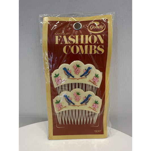 VINTAGE *NEW* 1975 Goody 8161 Kant-Slip Fashion Combs w/Bluebirds USA