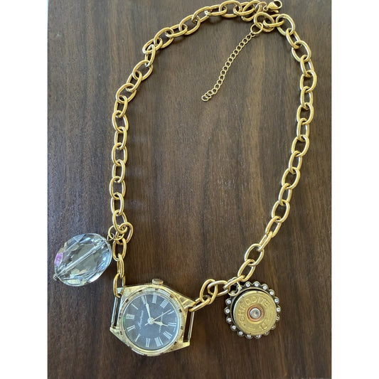 "The Grit & Grace Necklace" Montreaux Watch Face Crystal Pendant Shotgun Shell