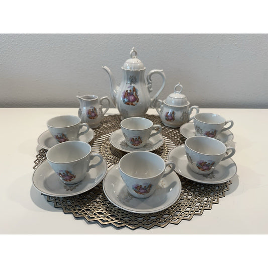 VINTAGE *NEW* 1960's 17 pc German Tea Set w/ Musical Tea Pot, Sugar, Creamer