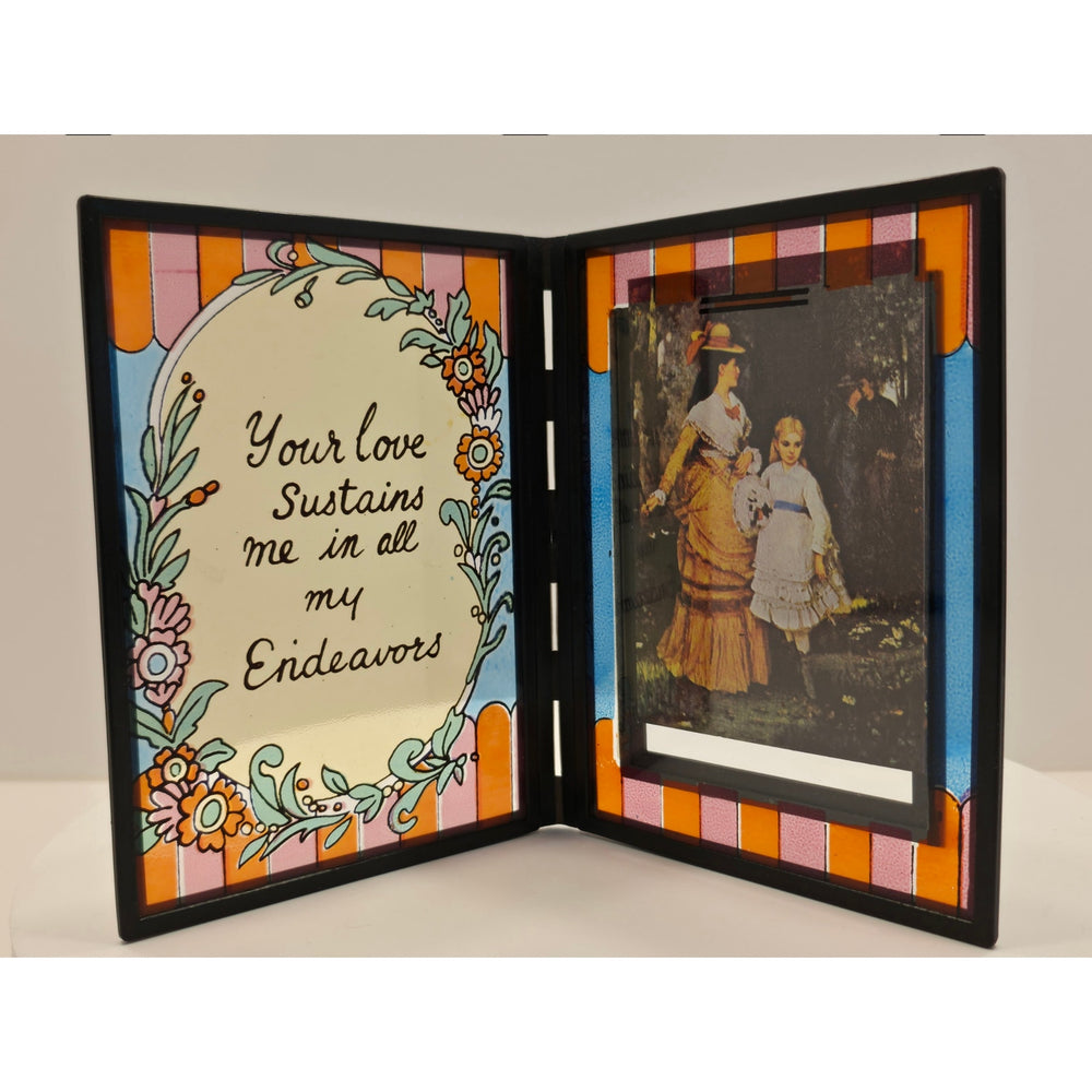VINTAGE *NEW* 1960's Stained Glass Rememberance Folding Picture Frame C