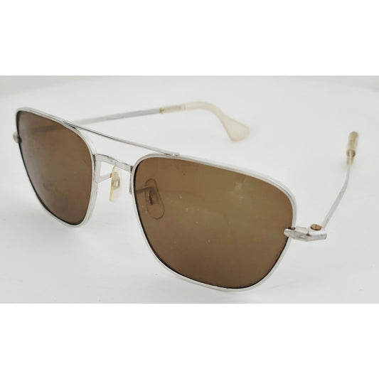 VINTAGE *NEW* 1970's Glam Unisex Silver Frame Brown Lens Sunglasses