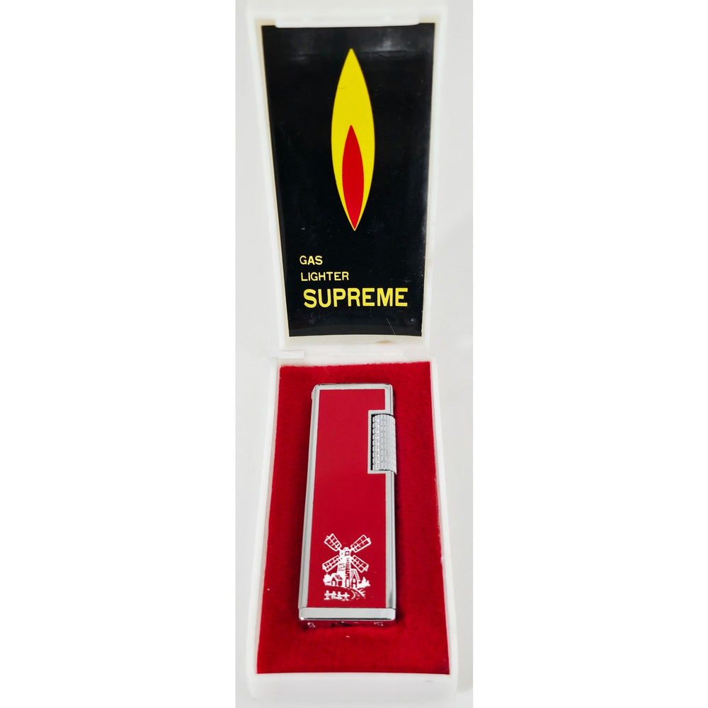 VINTAGE *NEW* 1960's Supreme Red Gas Lighter with Windmill in Original Box USA