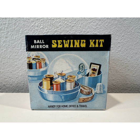 VINTAGE *NEW* Travel/Mini Ball Mirror Sewing Kit 4 X Thread Rolls + Supplies
