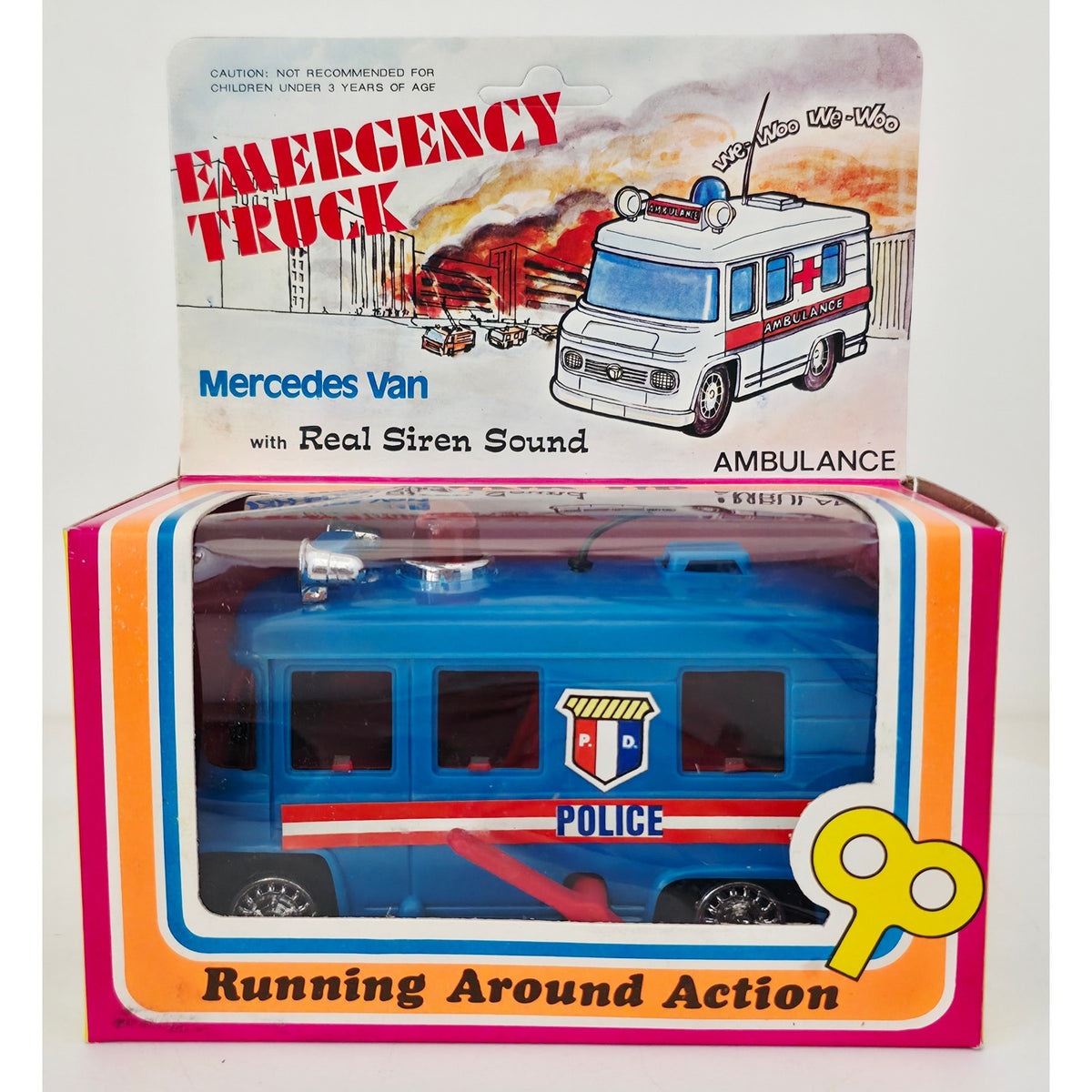 VINTAGE *NEW* 1960's Police Emergency Truck Mercedes Van w/Real Siren Sound 40