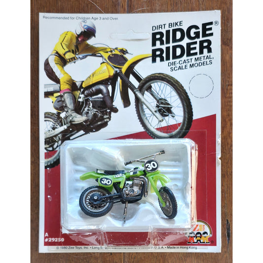 VINTAGE *NEW* 1981 Ridge Rider Green Kawasaki KX 125 Metal Scale Die Cast Toy Motorcycle
