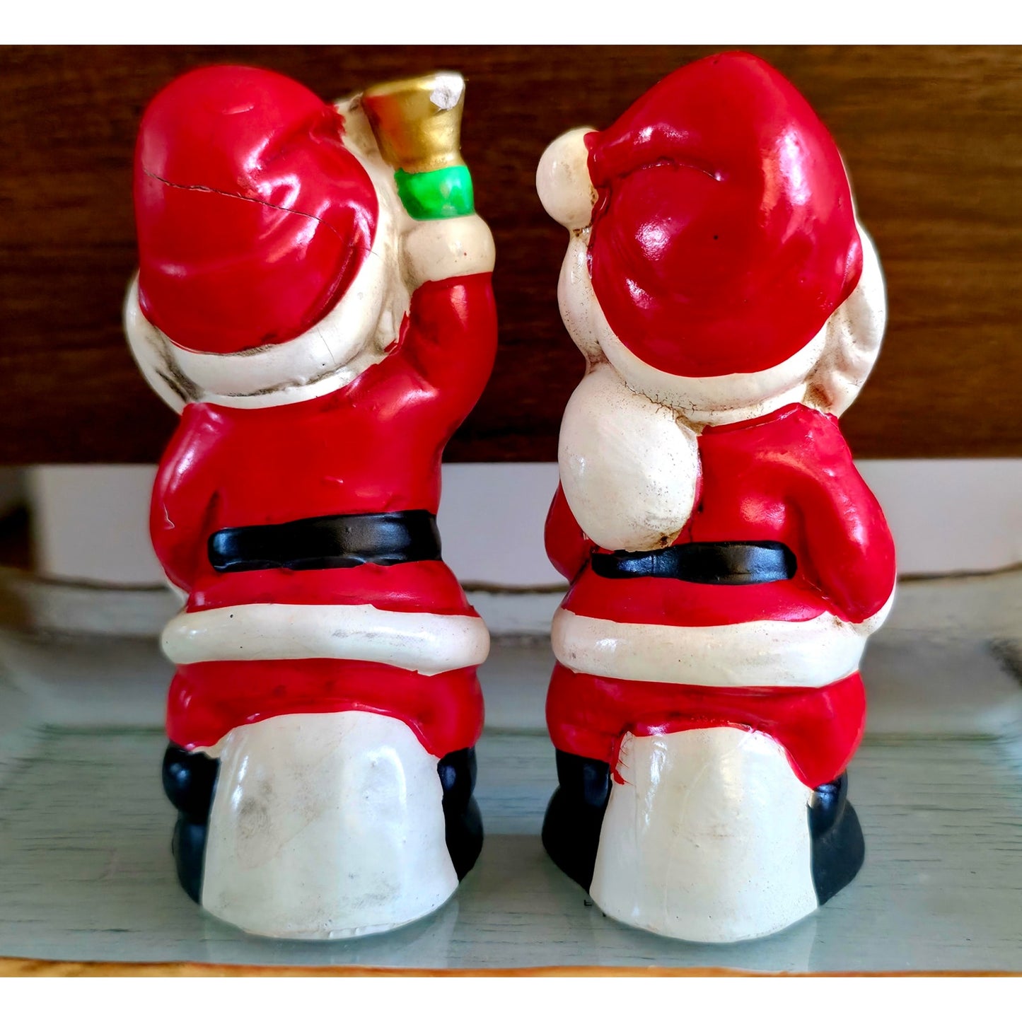 VINTAGE *NEW* 1960's Commadore Happy Time Set of 2 Red Christmas Santa Figurines