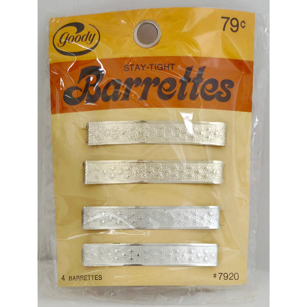 VINTAGE *NEW* 1975 Goody #7920 Silver & Gold Stay-Tight Barrettes Set of 4 USA