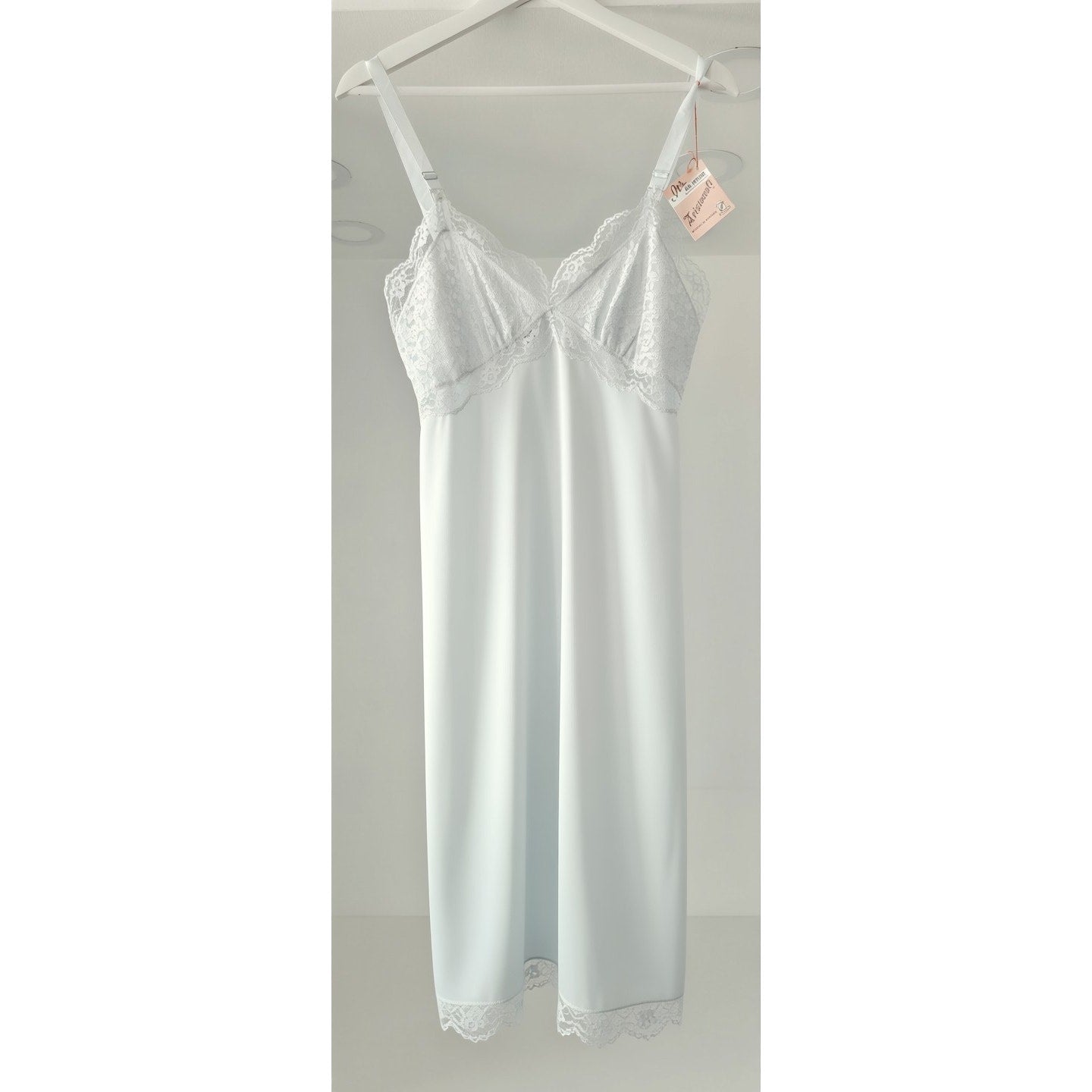 VINTAGE *NEW* 1960's Women's Light Blue with Lace Trim Slip Dress Size 34