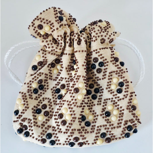 VINTAGE *NEW* 1960's Multicolor Cream Beaded Drawstring Cinch Purse Reversible