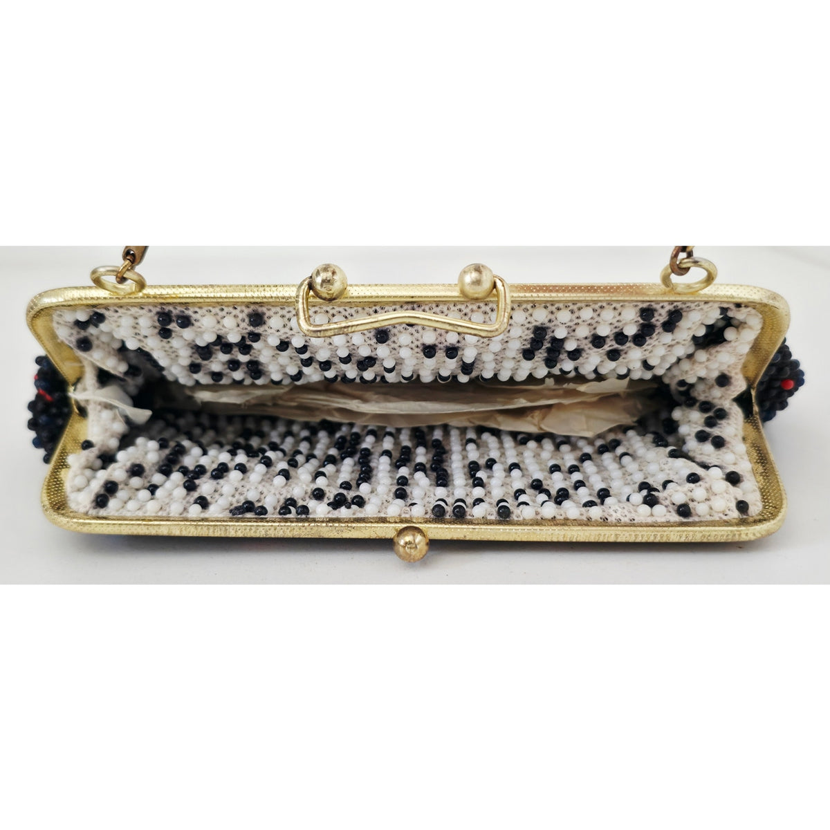 VINTAGE *NEW* 1960's Safco Black and Red Fancy Beaded Purse with Strap