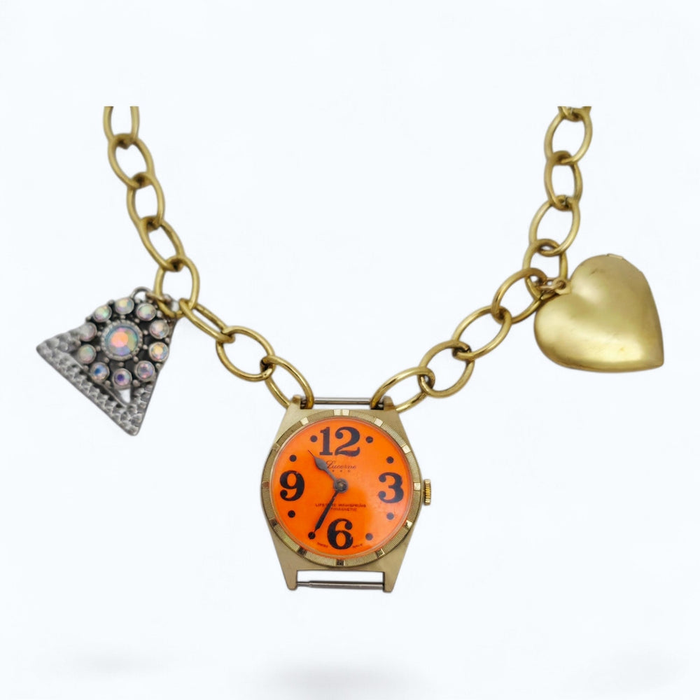 Vintage 1960's Lucerne Orange Watch Face Necklace Custom Made | Limited Edition