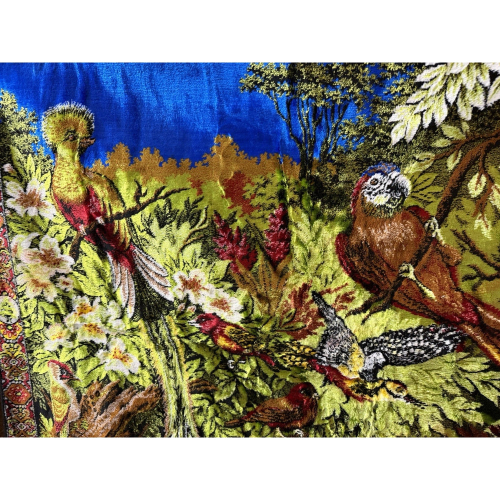 VINTAGE *PRISTINE* 1960's "Parrots in The Forest" Lebanese Velvet Tapestry