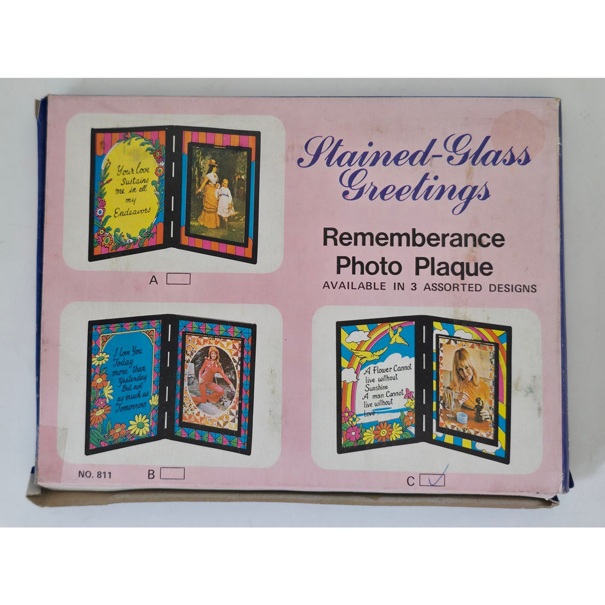 VINTAGE *NEW* 1960's Stained Glass Rememberance Folding Picture Frame C