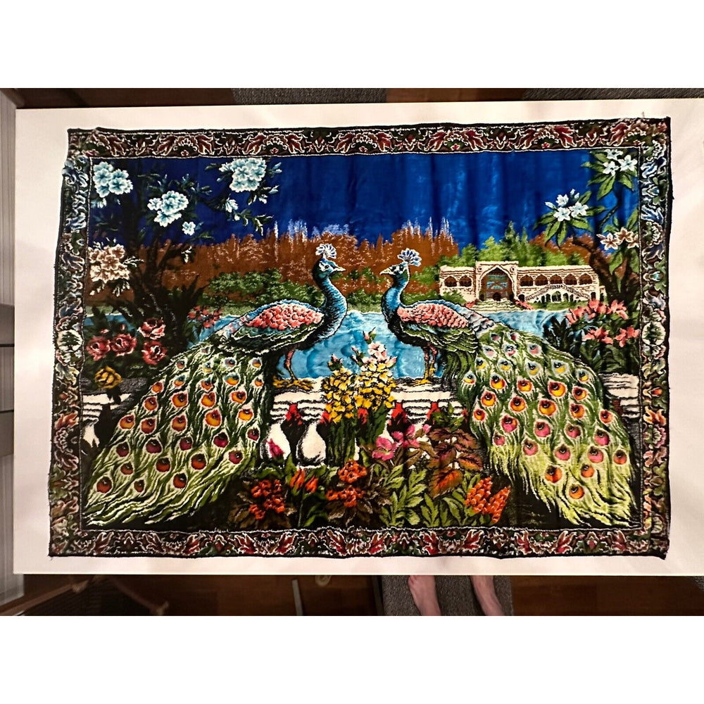 VINTAGE *NEW* 1960's "Pair of Peacocks" Wall Art Rug / Tapestry