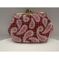VINTAGE *NEW* 1970's Hand-Beaded 3-Section Change Purse in Pink/Red