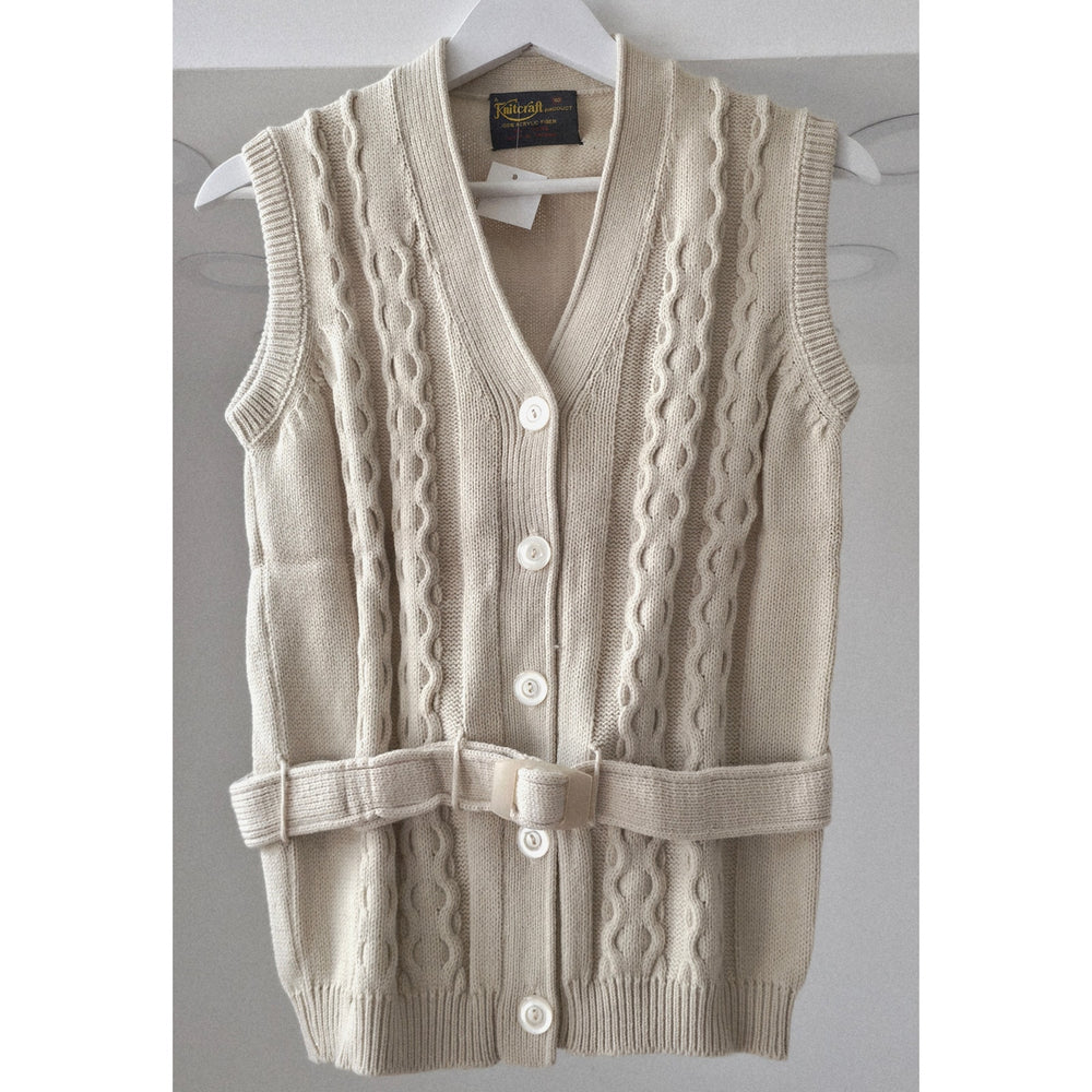 VINTAGE *NEW* 1970's Beige Women's Sweater Vest with Belt 100% Acrylic Size 40