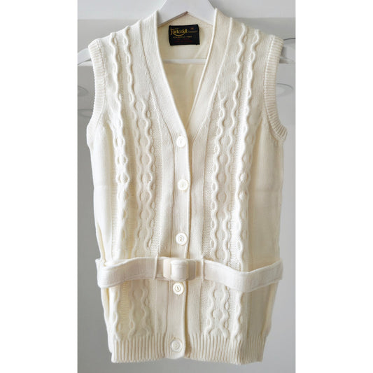 VINTAGE *NEW* 1970's Cream Women's Sweater Vest with Belt 100% Acrylic Size 36