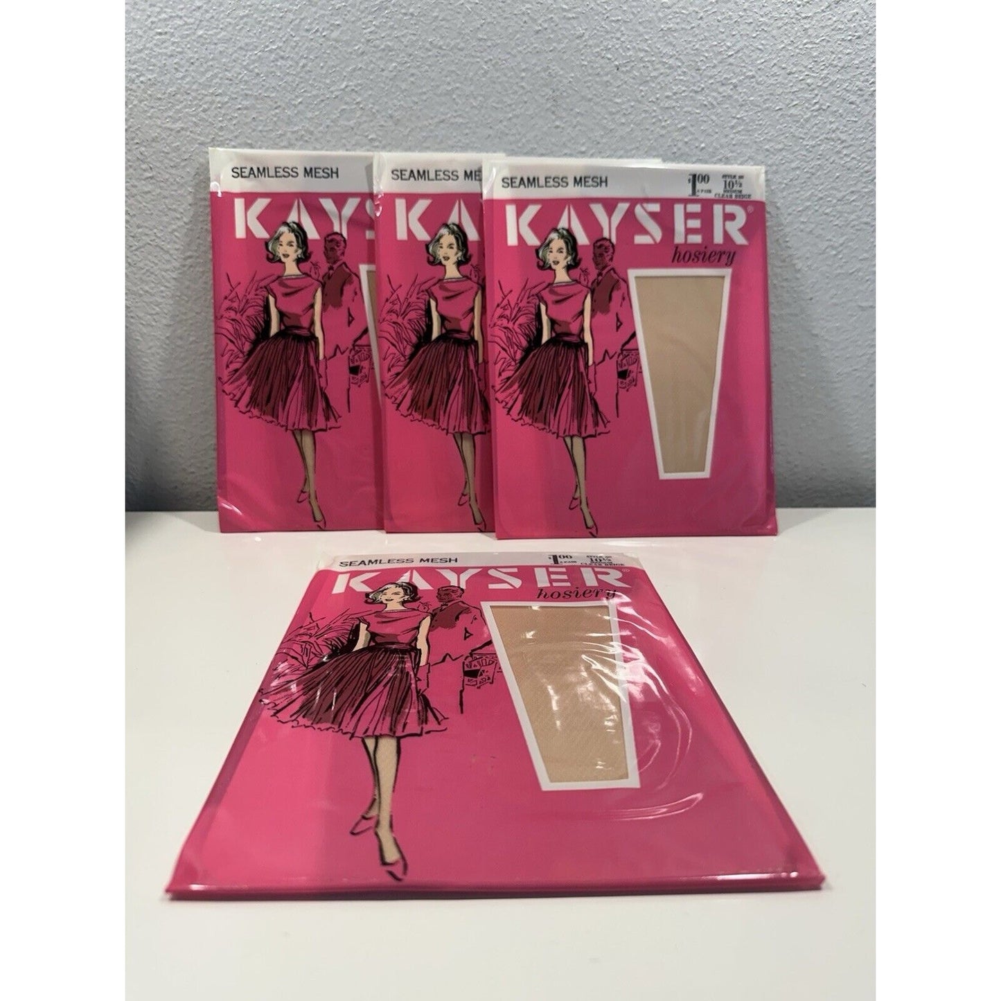 VINTAGE *NEW* Kayser Hosiery Seamless Mesh-Clear Beige Sz10.5 X 4