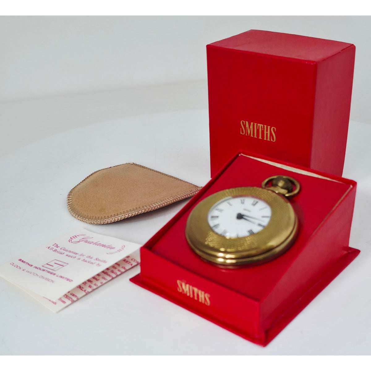 Vintage 1970's Smiths Pocket Watch Gold-Tone Boxed w/ Pouch & Guarantee Card England