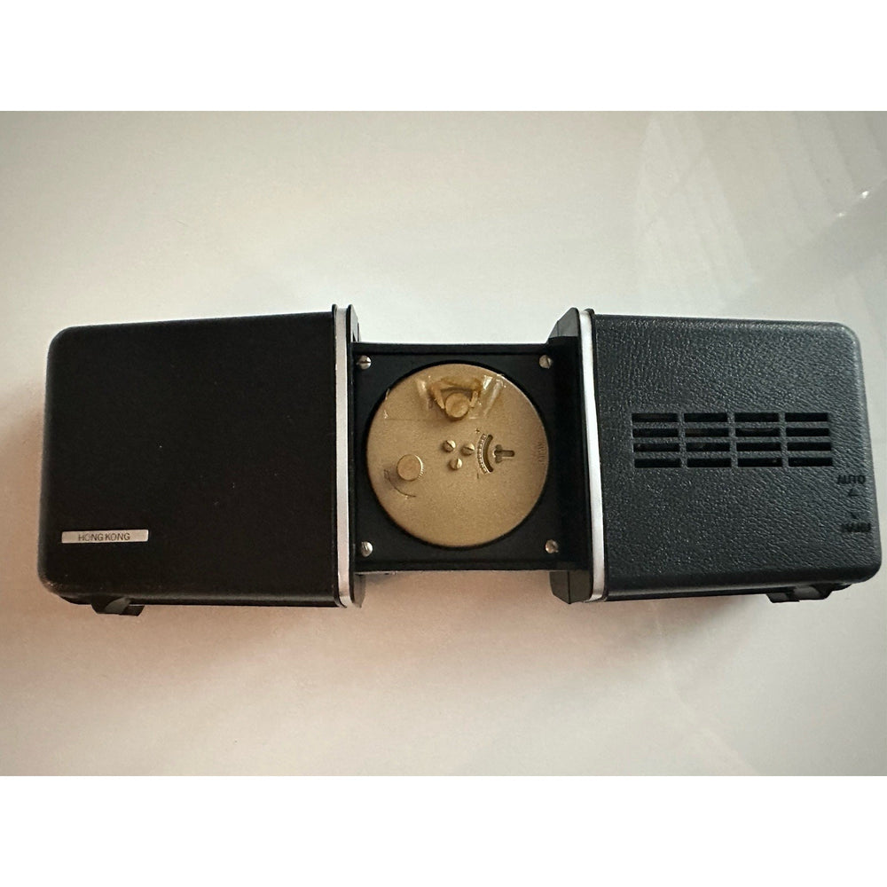 VINTAGE *NEW* 1960's/1970's Travel Clock Radio, Open/Shut Black Case