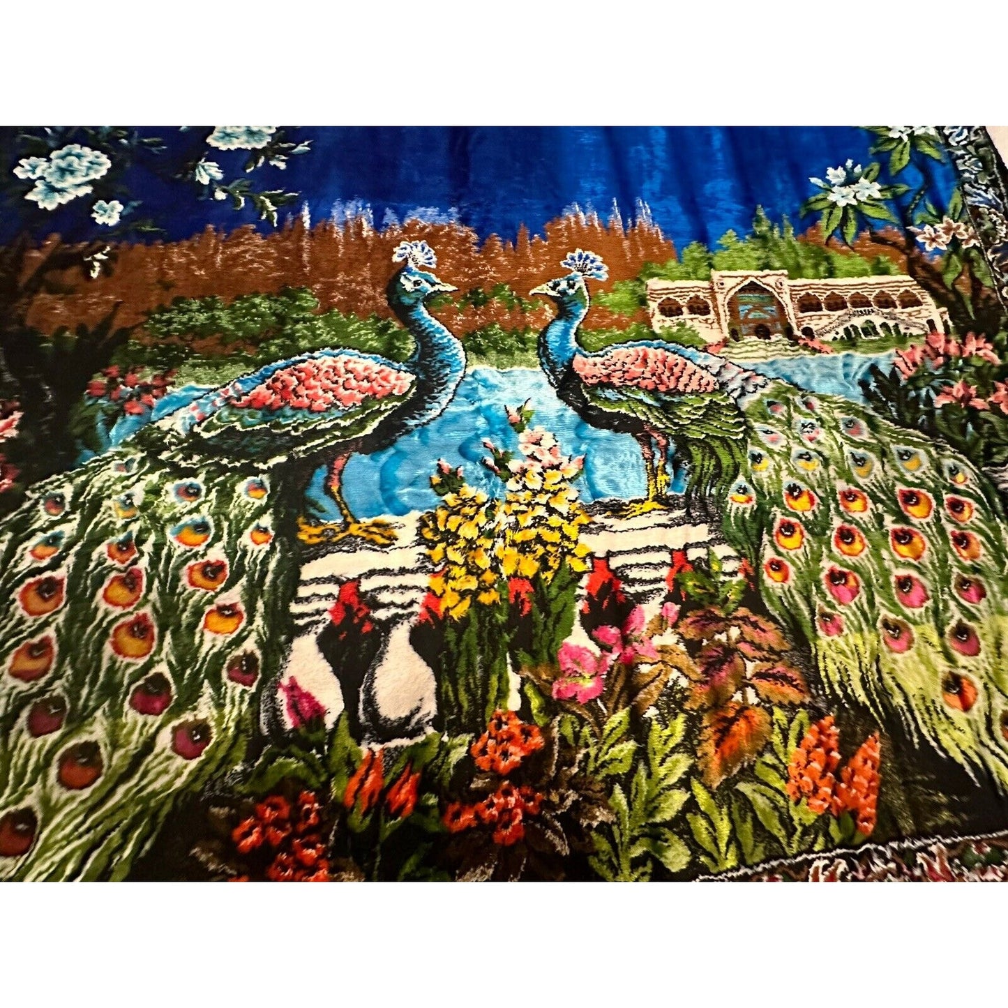 VINTAGE *NEW* 1960's "Pair of Peacocks" Wall Art Rug / Tapestry
