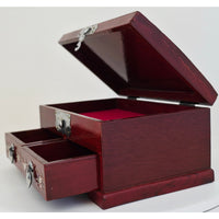 VINTAGE *NEW* 1970's Cherry Brown Wooden Jewelry Box with Ornamental Design