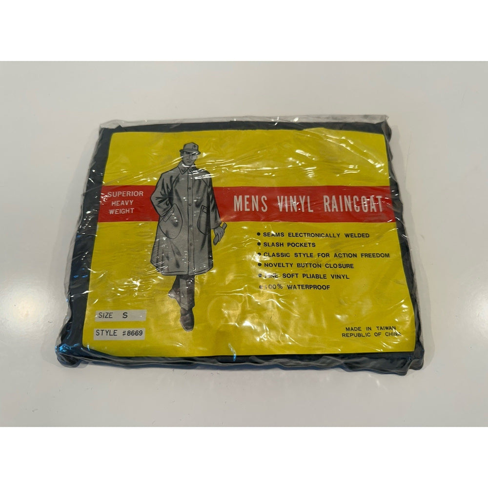 VINTAGE *NEW* 1950s Men's Vinyl Raincoat Heavy Weight Button Front - S