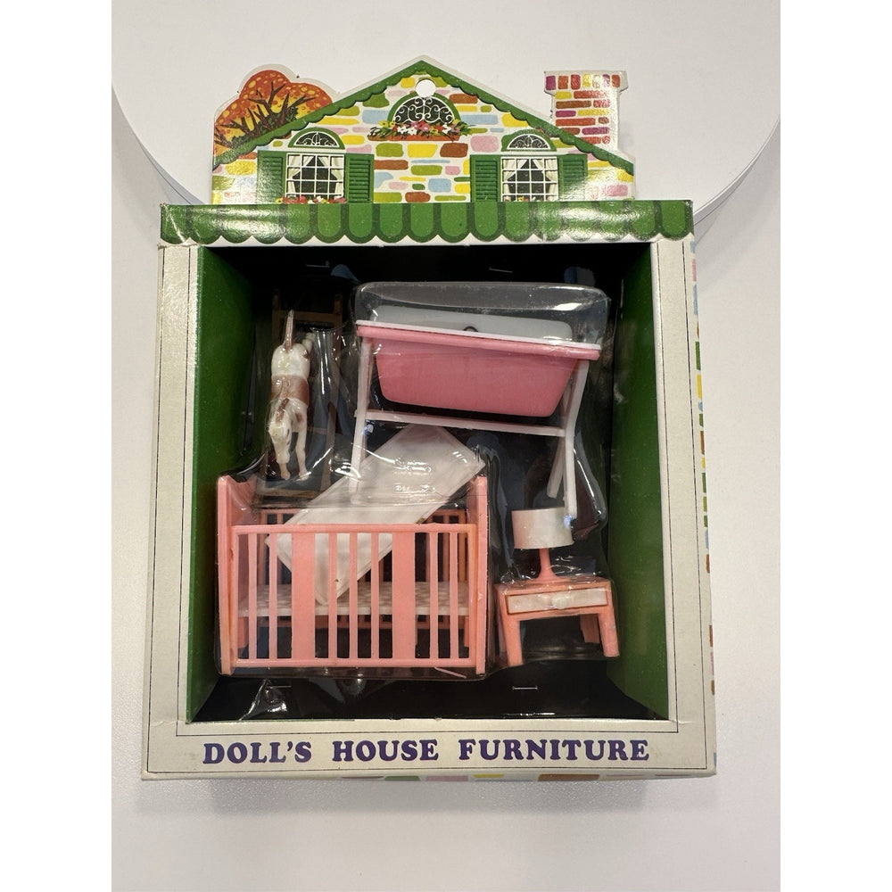 VINTAGE *NEW* 1970's Nursery Bedroom w/ Crib Dollhouse Furniture Set