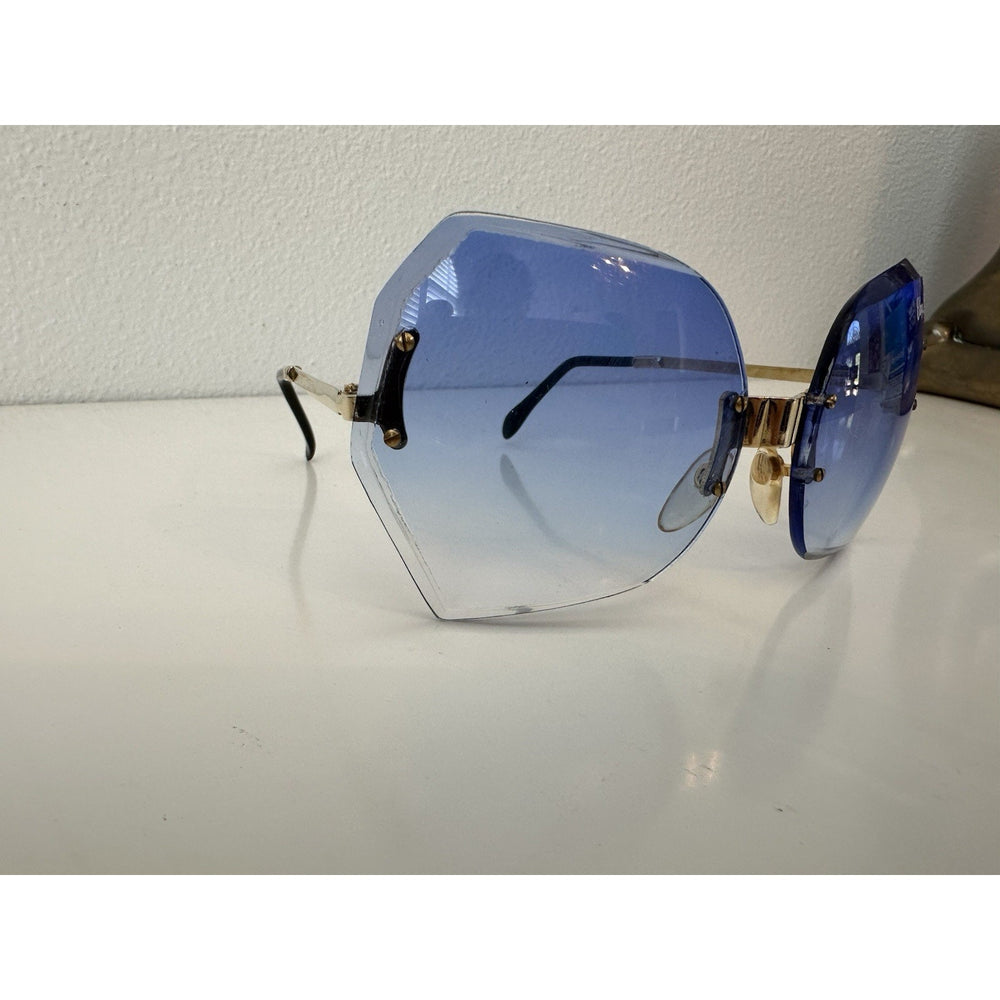 VINTAGE NEW 1970's Chrys Dior Gold Folding with Blue Lens Sunglasses & Case