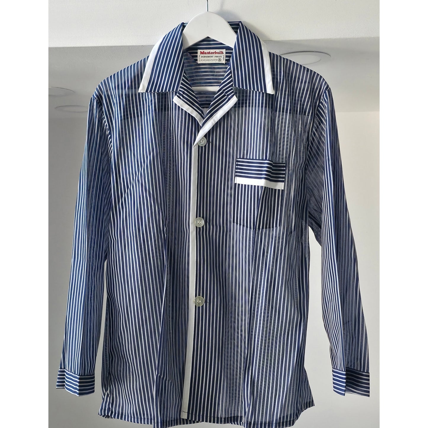 VINTAGE *NEW* 1970's Masterbuilt Men's Blue Striped Pajama Set Size S