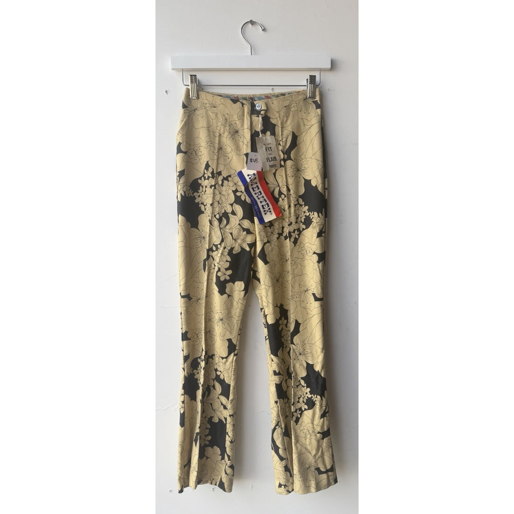 VINTAGE *NEW* 1960's Women's Fit & Flare Black/Cream Floral Pattern Pants Size 10