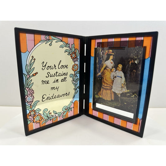 VINTAGE *NEW* 1960's Stained Glass Rememberance Folding Picture Frame