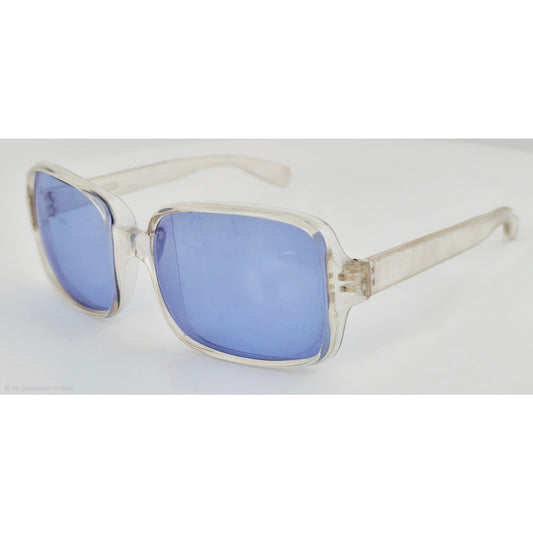 VINTAGE *NEW* 1970's Glam Unisex Sunglasses Translucent | Clear Frame Blue Lens
