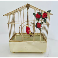 VINTAGE *PRISTINE* 1960's Red Electronic Musical Bird in Cage Battery Operated
