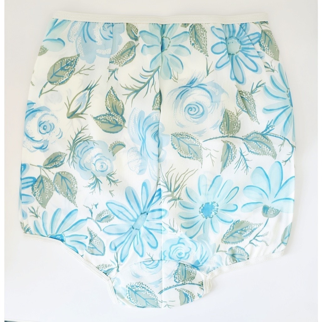 VINTAGE *NEW* 1960's Women's Blue Flower Print Panties Underwear Size 7 (L) USA