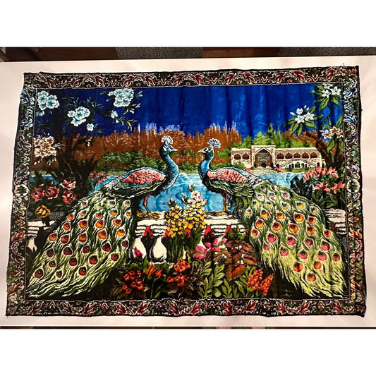 VINTAGE *NEW* "Pair of Peacocks" Wall Art Rug / Tapestry