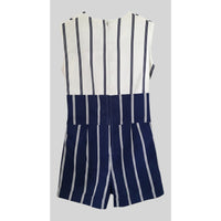 VINTAGE *NEW* 1960's Blue & White Striped Waist Tie Romper Size 14 Japan