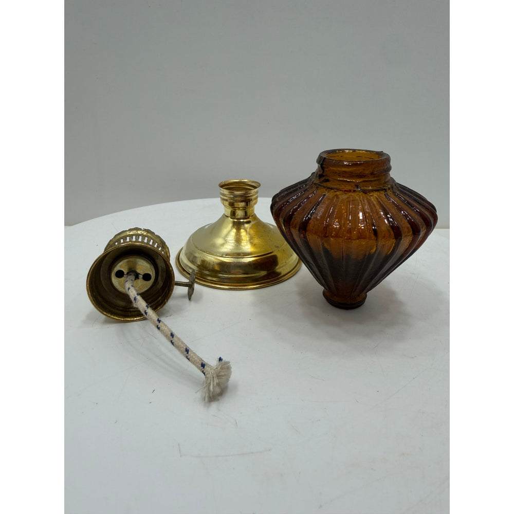 VINTAGE *NEW* 1950's Smoky Brown Glass Kerosene Oil Lamp
